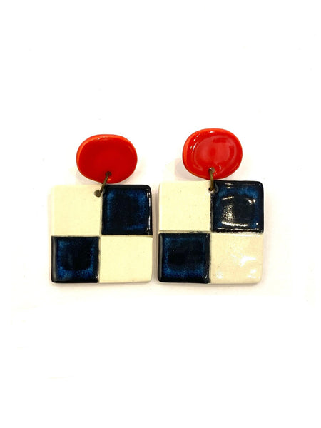 LAS MALCRIÁS- Artificio - Checker Tiles Square Earrings