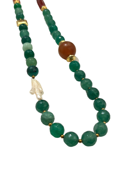 HC DESIGNS - Agate Long Necklace - Green Pearl Detail