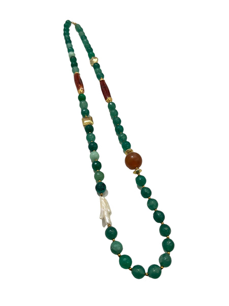 HC DESIGNS - Agate Long Necklace - Green Pearl Detail