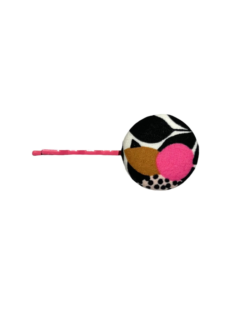 BOTÓN DE AZÚCAR - Bobby Pin - Pink- Black Leaves