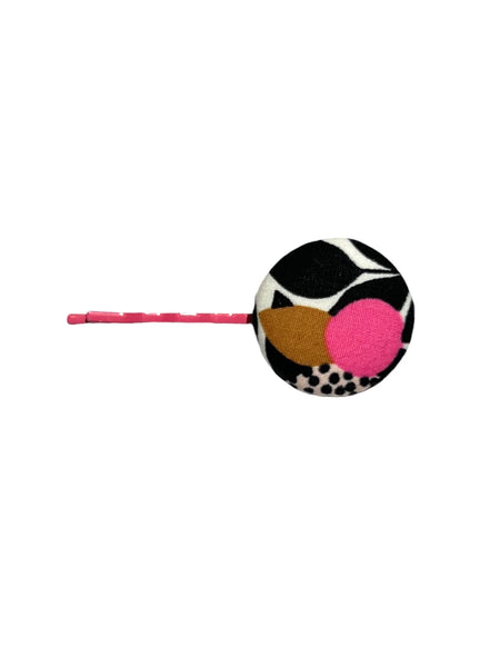 BOTÓN DE AZÚCAR - Bobby Pin - Pink- Black Leaves