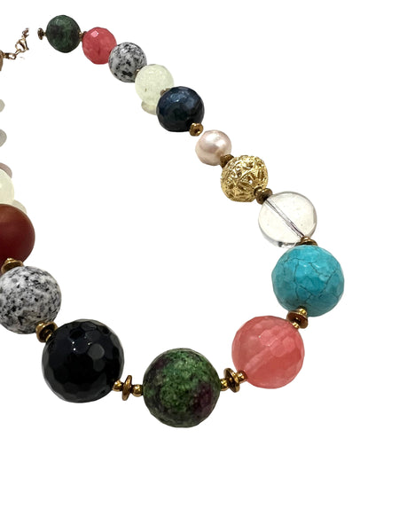 HC DESIGNS - Agate Short Necklace - Multicolored - Clear Quartz