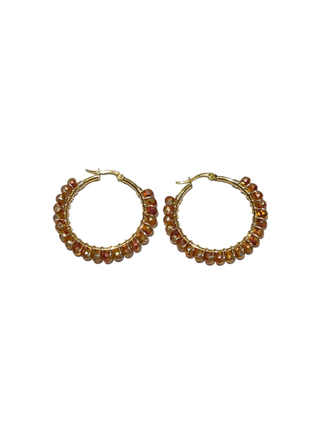 HC DESIGNS - Medium Golden Beaded Round Hoops - 1 1/2 Inch (More colors available)