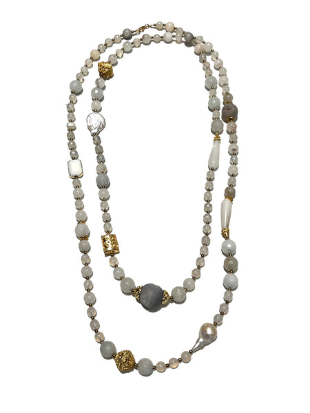HC DESIGNS - Agate Extra Long Necklace - White