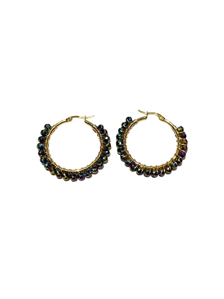 HC DESIGNS - Medium Golden Beaded Round Hoops - 1 1/2 Inch (More colors available)
