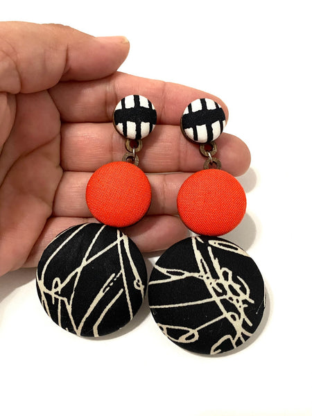 BOTÓN DE AZÚCAR- Big Earrings - Black and Orange