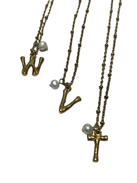 HC DESIGNS - Initial and Pearl Necklace