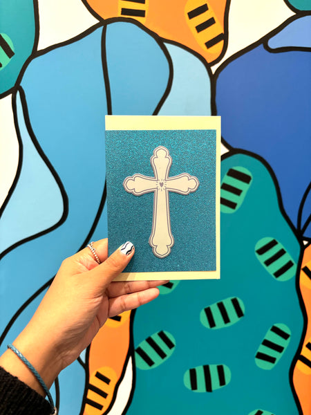 JUST B CUZ- Greeting Card - Blue Sparkle Cross