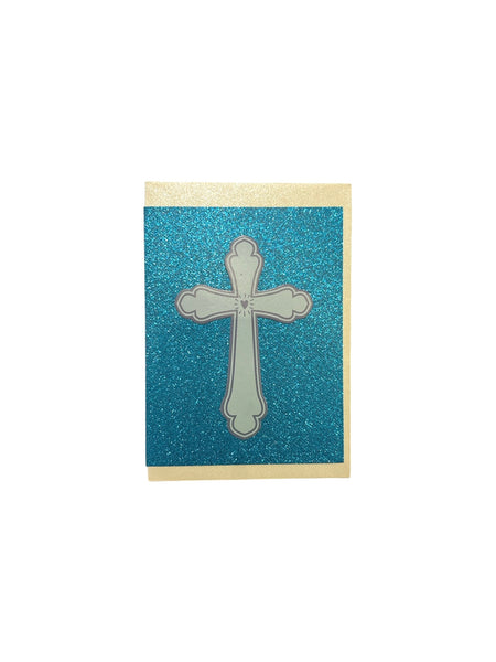 JUST B CUZ- Greeting Card - Blue Sparkle Cross