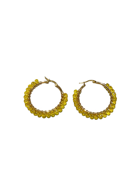 HC DESIGNS - Medium Golden Beaded Round Hoops - 1 1/2 Inch (More colors available)