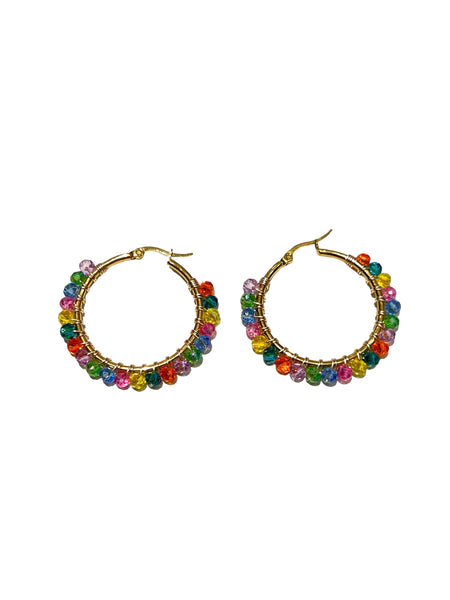 HC DESIGNS - Medium Golden Beaded Round Hoops - 1 1/2 Inch (More colors available)