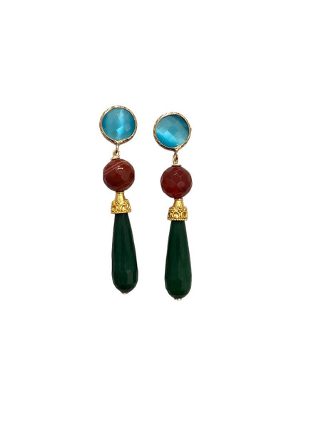 HC DESIGNS- Agate Drop Earrings - Blue,Burgundy,Green
