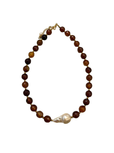 HC DESIGNS- Short Agate and Baroque Pearl Necklace (More Colors Available)