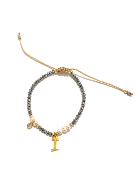 E-HC DESIGNS- Adjustable Silver Mini Crystal Pearl Bracelet With Initial
