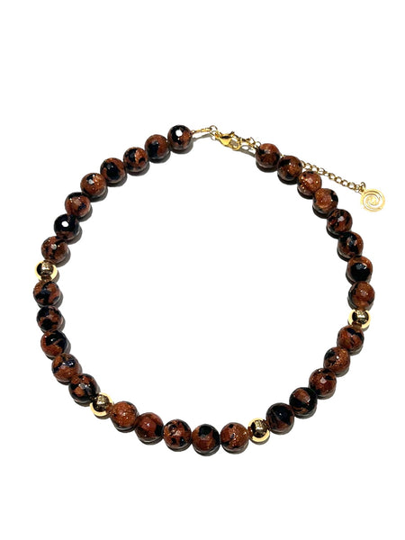 HC DESIGNS- Obsidian Mahogany and Gold Detail Short Necklace