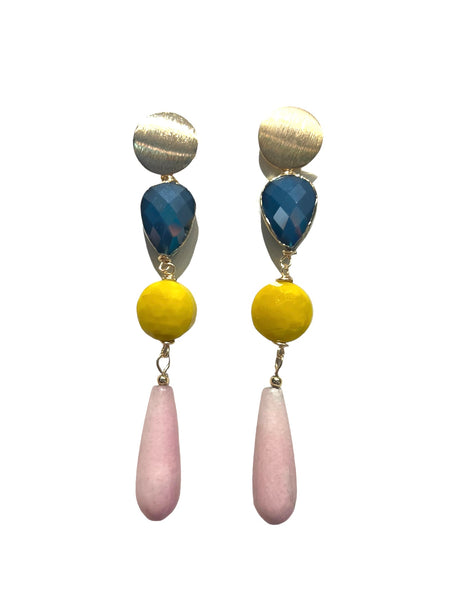 HC DESIGNS- Agate Drop Earrings - Blue, Light Pink, Yellow