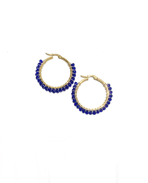 HC DESIGNS - Medium Golden Beaded Round Hoops - 1 1/2 Inch (More colors available)