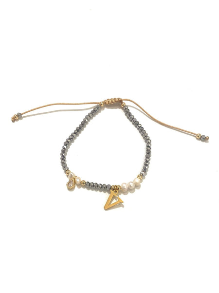 E-HC DESIGNS- Adjustable Silver Mini Crystal Pearl Bracelet With Initial