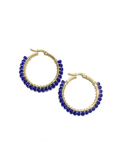 HC DESIGNS - Medium Golden Beaded Round Hoops - 1 1/2 Inch (More colors available)
