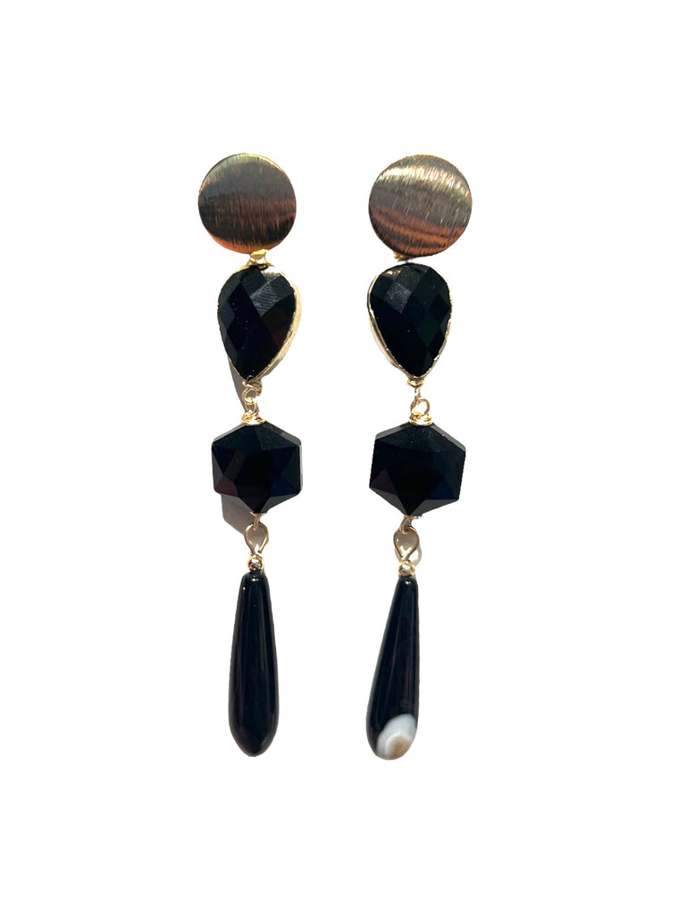 HC DESIGNS- Agate Drop Earrings - Black