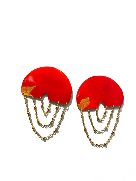 AMALGAMA ENTRE TRES- Half DECO Earrings - Vibrant Red