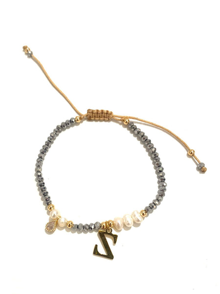E-HC DESIGNS- Adjustable Silver Mini Crystal Pearl Bracelet With Initial