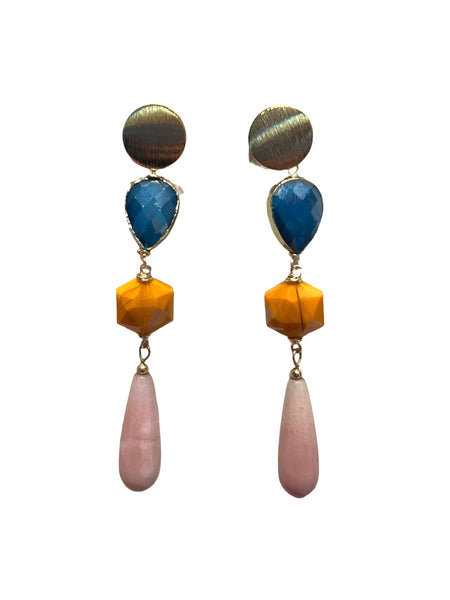 HC DESIGNS- Agate Drop Earrings - Sky Blue, Orange, Light Pink