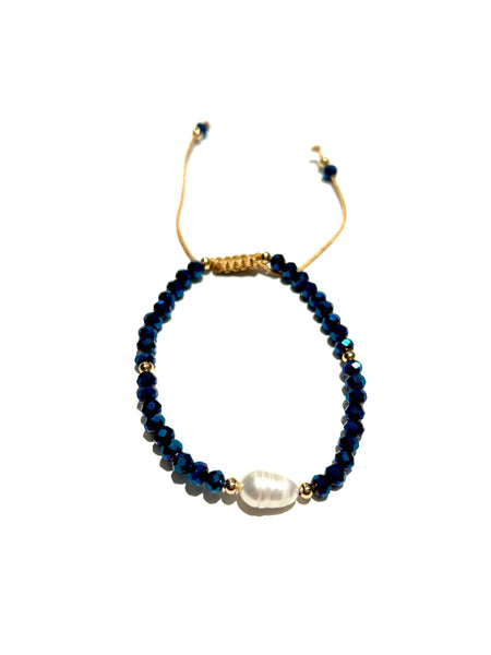 E-HC DESIGNS- Pearl with Crystals Adjustable Bracelets (More colors available)