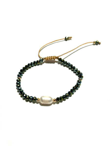 E-HC DESIGNS- Pearl with Crystals Adjustable Bracelets (More colors available)