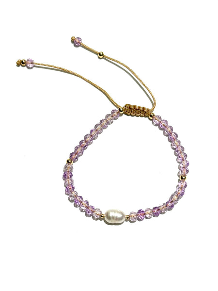 E-HC DESIGNS- Pearl with Crystals Adjustable Bracelets (More colors available)