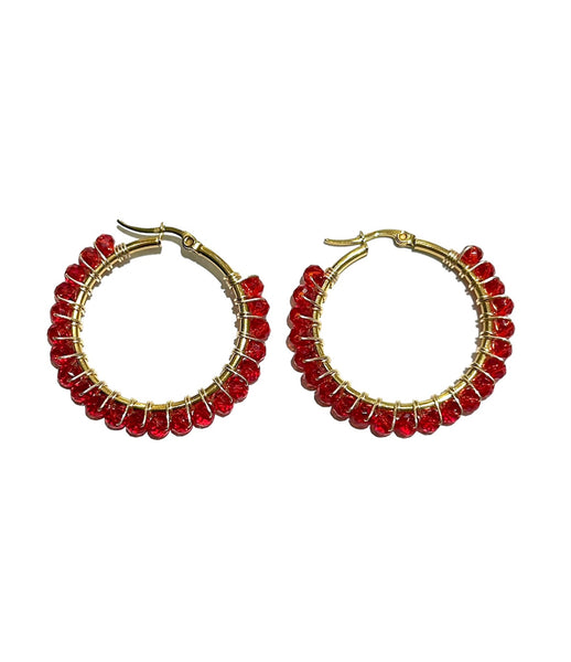HC DESIGNS - Medium Golden Beaded Round Hoops - 1 1/2 Inch (More colors available)