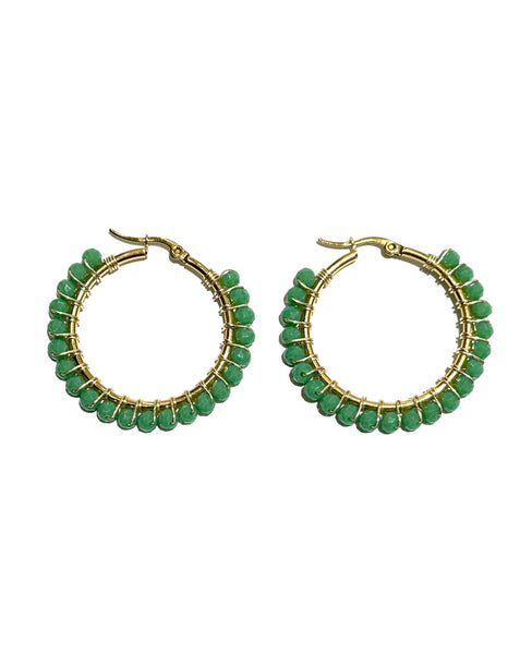 HC DESIGNS - Medium Golden Beaded Round Hoops - 1 1/2 Inch (More colors available)