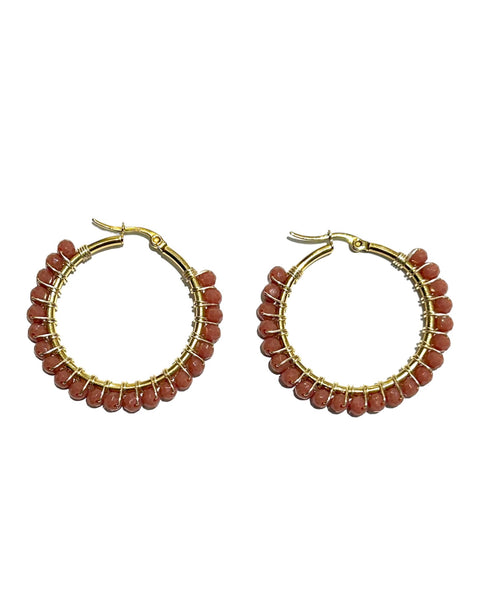 HC DESIGNS - Medium Golden Beaded Round Hoops - 1 1/2 Inch (More colors available)