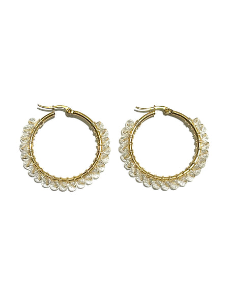 HC DESIGNS - Medium Golden Beaded Round Hoops - 1 1/2 Inch (More colors available)