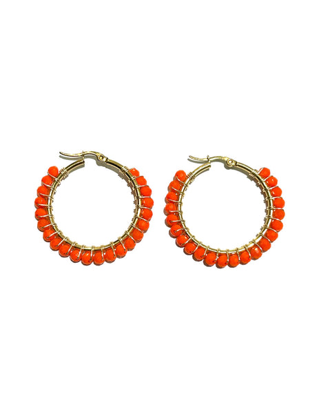 HC DESIGNS - Medium Golden Beaded Round Hoops - 1 1/2 Inch (More colors available)