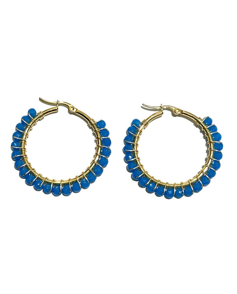 HC DESIGNS - Medium Golden Beaded Round Hoops - 1 1/2 Inch (More colors available)