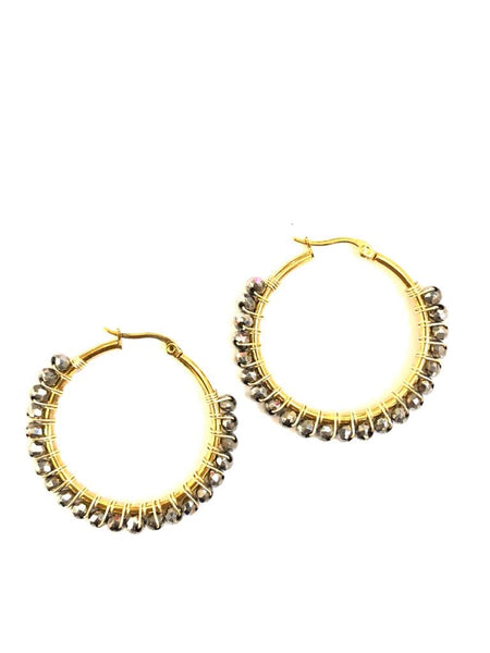 HC DESIGNS - Medium Golden Beaded Round Hoops - 1 1/2 Inch (More colors available)