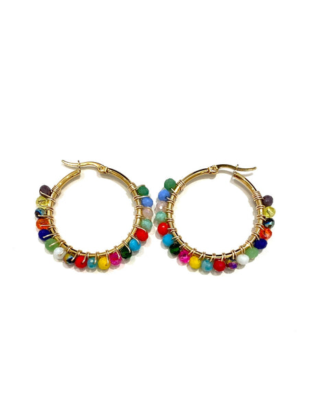 HC DESIGNS - Medium Golden Beaded Round Hoops - 1 1/2 Inch (More colors available)