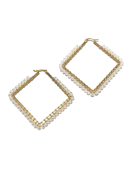 HC DESIGNS- Wired Crystal Large Square Hoop Earrings