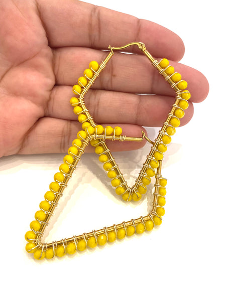 HC DESIGNS - Large Beaded Diamonds Hoops - Golden