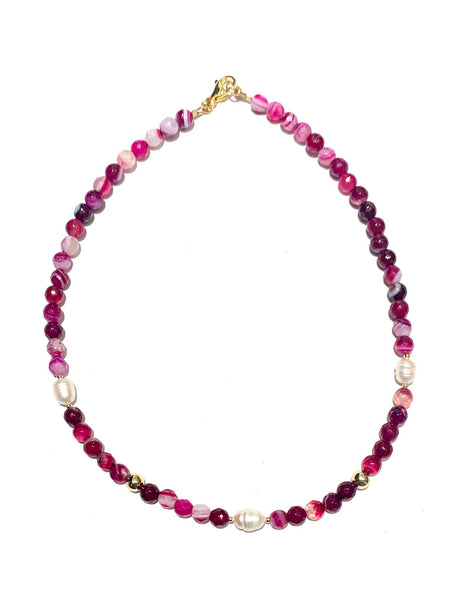 HC DESIGNS- Small Agates and Triple Pearls Short Necklace (different colors available)
