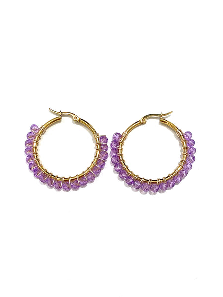 HC DESIGNS - Medium Golden Beaded Round Hoops - 1 1/2 Inch (More colors available)