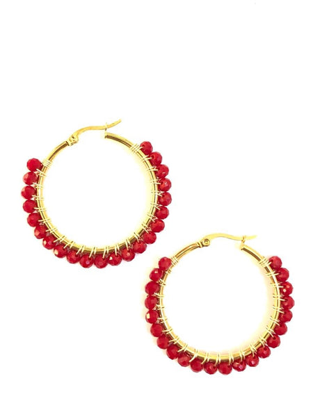 HC DESIGNS - Medium Golden Beaded Round Hoops - 1 1/2 Inch (More colors available)