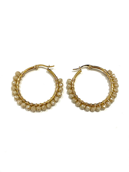 HC DESIGNS - Medium Golden Beaded Round Hoops - 1 1/2 Inch (More colors available)