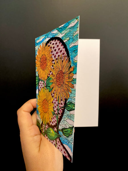 SUSANA CACHO- 4" x 6" Greeting Card With Envelope- Mujer Girasoles