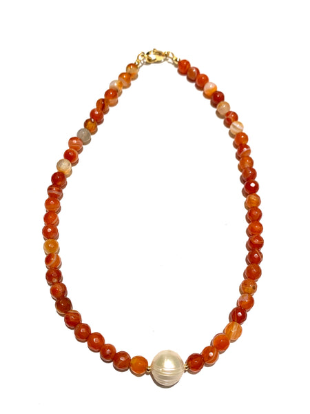 HC DESIGNS- Short Agate and Pearl Necklace (More Colors Available)