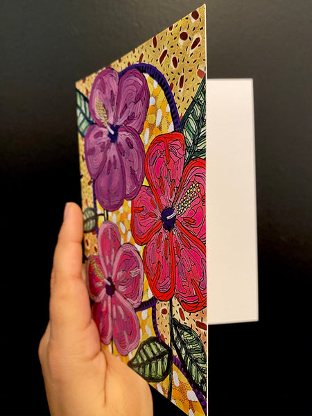 SUSANA CACHO- 4" x 6" Greeting Card With Envelope- Mujer Amapola Hojas