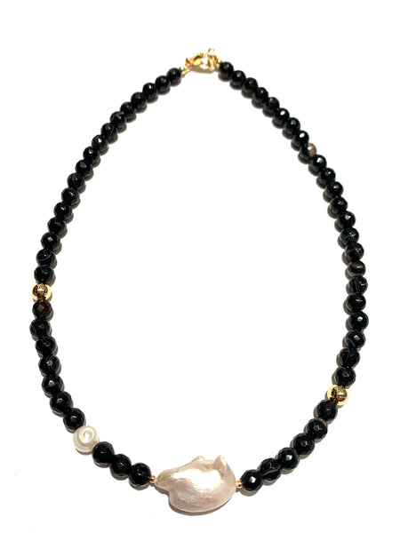 HC DESIGNS- Short Agate and Baroque Pearl Necklace (More Colors Available)