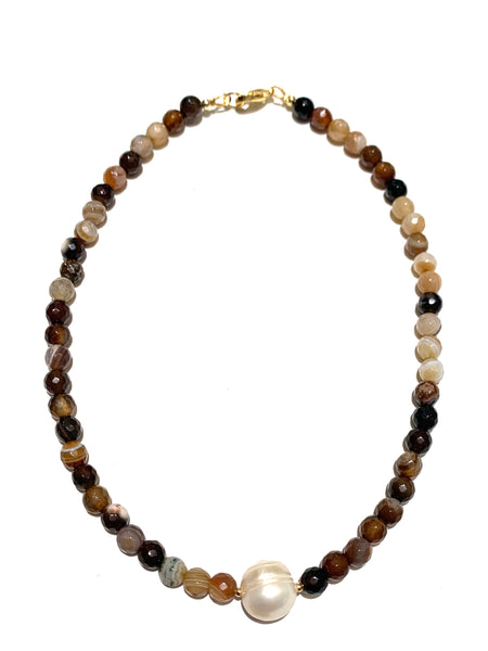 HC DESIGNS- Short Agate and Pearl Necklace (More Colors Available)