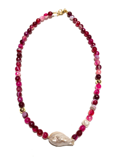 HC DESIGNS- Short Agate and Baroque Pearl Necklace (More Colors Available)